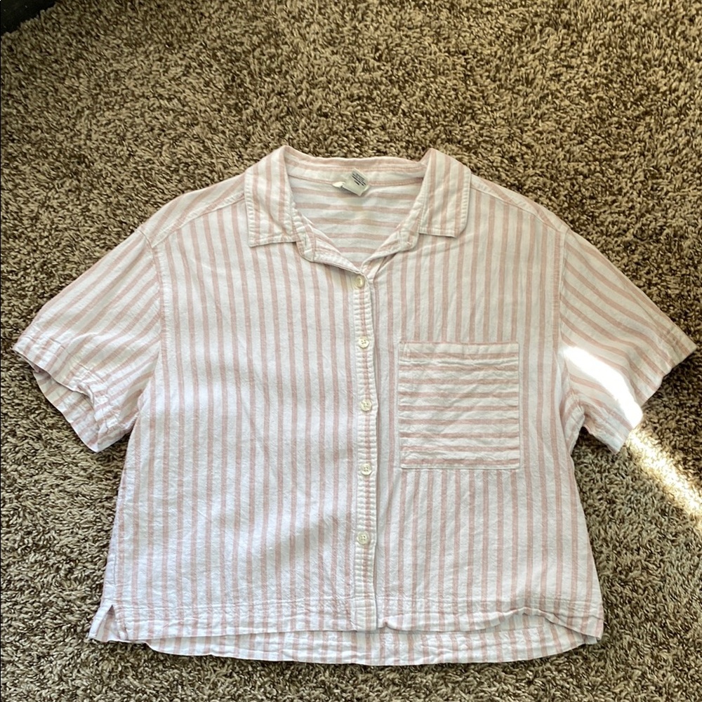 Striped Short Sleeve Button-Up Shirt